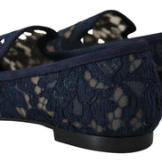 Blue Floral Lace Slip Ons Loafers Flats Shoes