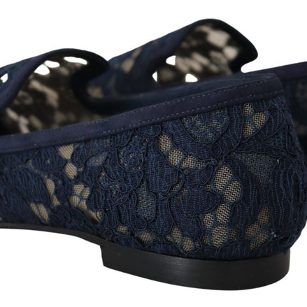 Blue Floral Lace Slip Ons Loafers Flats Shoes