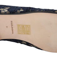 Blue Floral Lace Slip Ons Loafers Flats Shoes