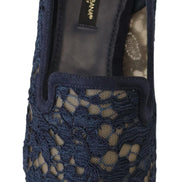 Blue Floral Lace Slip Ons Loafers Flats Shoes