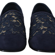 Blue Floral Lace Slip Ons Loafers Flats Shoes