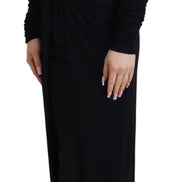 Black Sheath Midi Gown Wool Wrap Dress