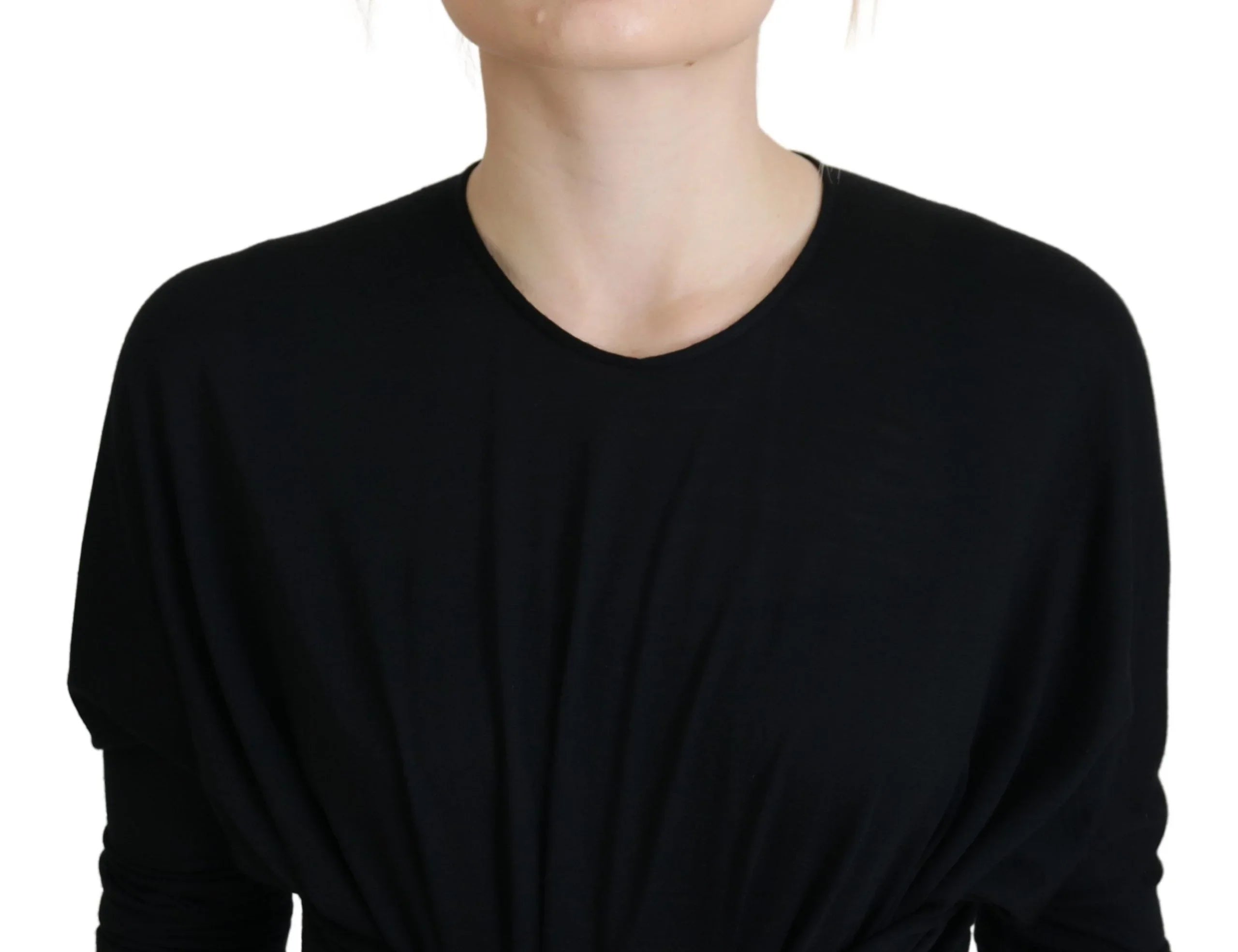 Black Sheath Midi Gown Wool Wrap Dress