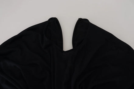 Black Sheath Midi Gown Wool Wrap Dress