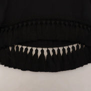 Black T-shirt Blouse Tassle Cotton Blouse