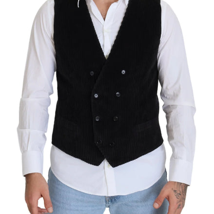 Black Cotton Double Breasted Waistcoat Vest