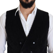 Black Cotton Double Breasted Waistcoat Vest