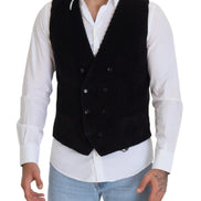 Black Cotton Double Breasted Waistcoat Vest