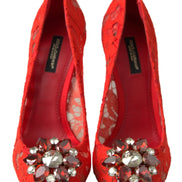 Red Taormina Lace Crystal Heels Pumps Shoes