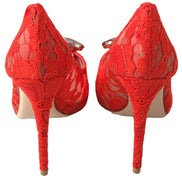 Red Taormina Lace Crystal Heels Pumps Shoes