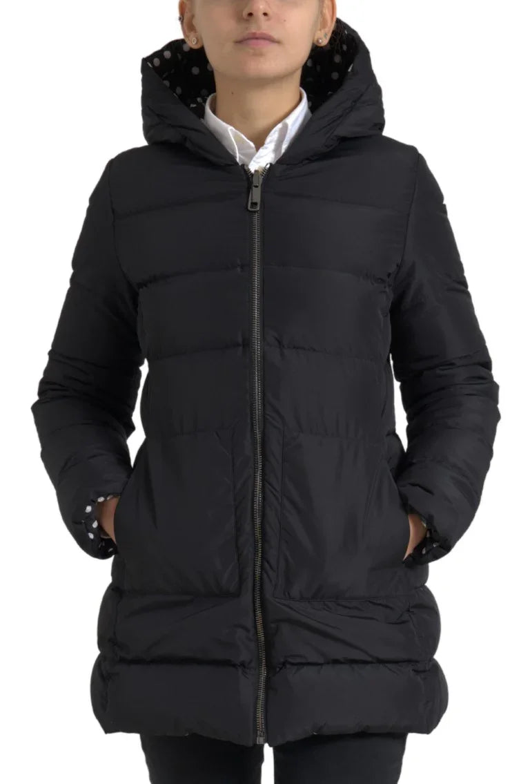 Black Polyester Hooded Reversible Jacket