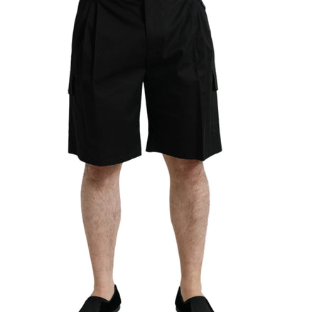 Black Cotton Stretch Cargo Bermuda Shorts