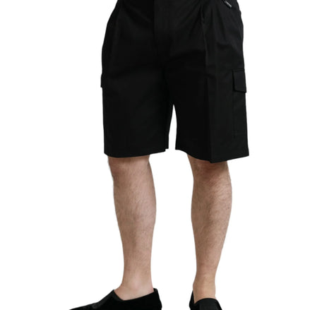 Black Cotton Stretch Cargo Bermuda Shorts