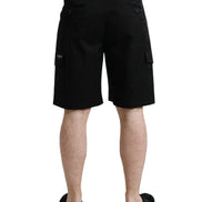 Black Cotton Stretch Cargo Bermuda Shorts