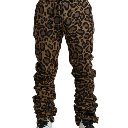 Brown Leopard Jacquard Jogger Pants