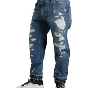Blue Tattered Cotton Men Denim Jeans