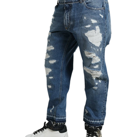 Blue Tattered Cotton Men Denim Jeans