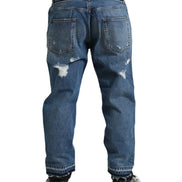 Blue Tattered Cotton Men Denim Jeans
