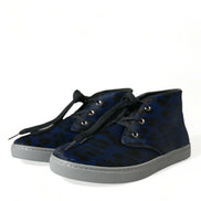 Blue Calfskin Leopard Mid Top Sneakers Shoes