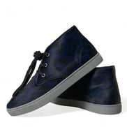 Blue Calfskin Leopard Mid Top Sneakers Shoes