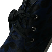 Blue Calfskin Leopard Mid Top Sneakers Shoes