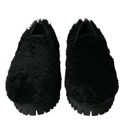 Black Fur Leather Slippers Dress Shoes