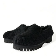 Black Fur Leather Slippers Dress Shoes