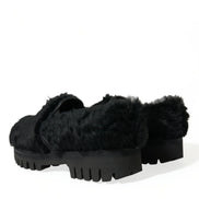 Black Fur Leather Slippers Dress Shoes