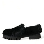Black Fur Leather Slippers Dress Shoes