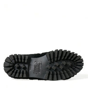 Black Fur Leather Slippers Dress Shoes