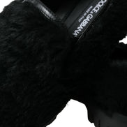 Black Fur Leather Slippers Dress Shoes