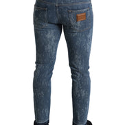Blue Washed Skinny Cotton Stretch Denim Jeans