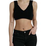 Black Cropped Cashmere V-neck Bustier Top