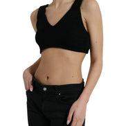 Black Cropped Cashmere V-neck Bustier Top