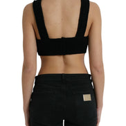 Black Cropped Cashmere V-neck Bustier Top