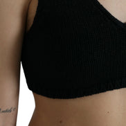 Black Cropped Cashmere V-neck Bustier Top