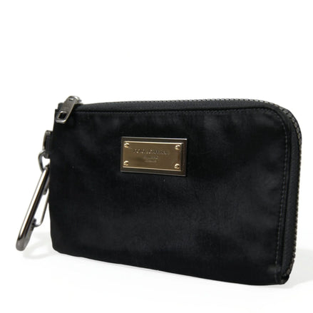 Black Nylon Logo Plaque Keyring Pouch Clutch Bags