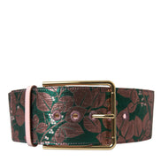 Multicolor Floral Jacquard Lurex Gold Buckle Belt