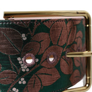Multicolor Floral Jacquard Lurex Gold Buckle Belt