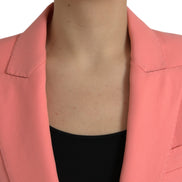 Pink Polyester Single Breasted Blazer Jacket
