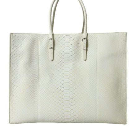White Yellow Exotic Skin Leather Shopping Tote PAPIER Bag
