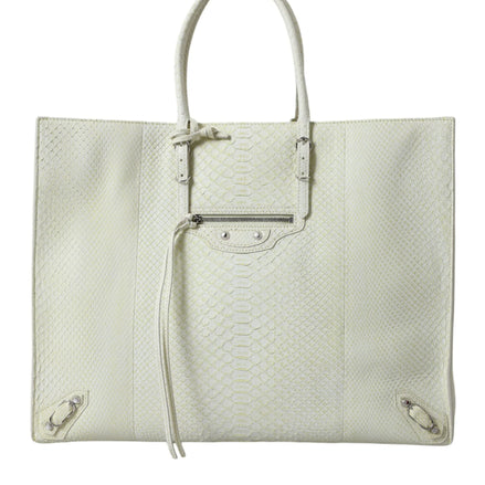 White Yellow Exotic Skin Leather Shopping Tote PAPIER Bag