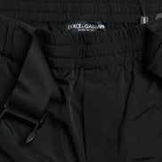 Black Red Leopard Print Nylon Jogger Pants