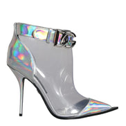 Silver Iridescent PVC Pointed Short Boots Shoes