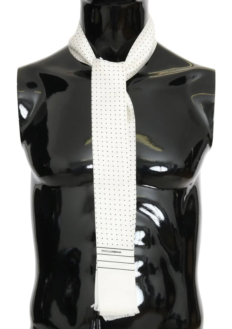 White Polka Dotted Silk Skinny Scarf by DOLCE&GABBANA