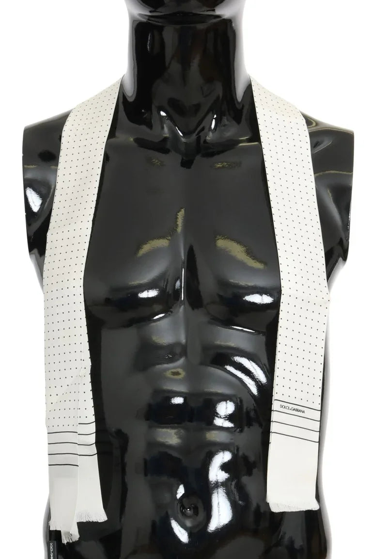 White Polka Dotted Silk Skinny Scarf by DOLCE&GABBANA
