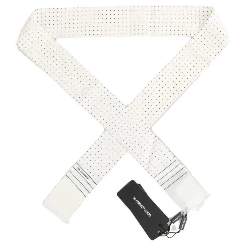 White Polka Dotted Silk Skinny Scarf by DOLCE&GABBANA