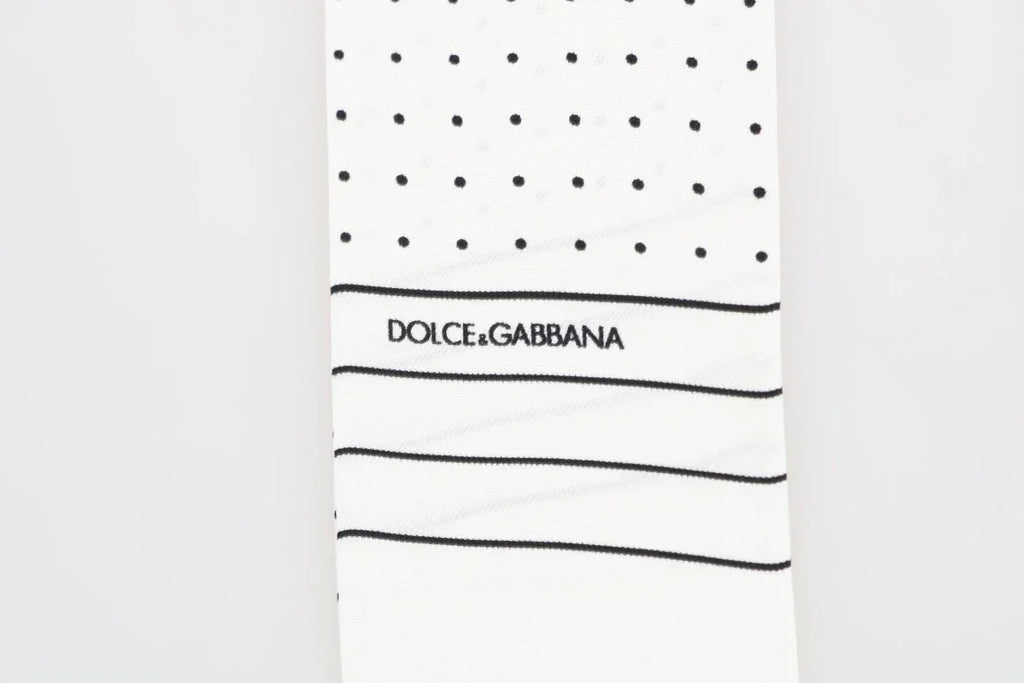 White Polka Dotted Silk Skinny Scarf by DOLCE&GABBANA