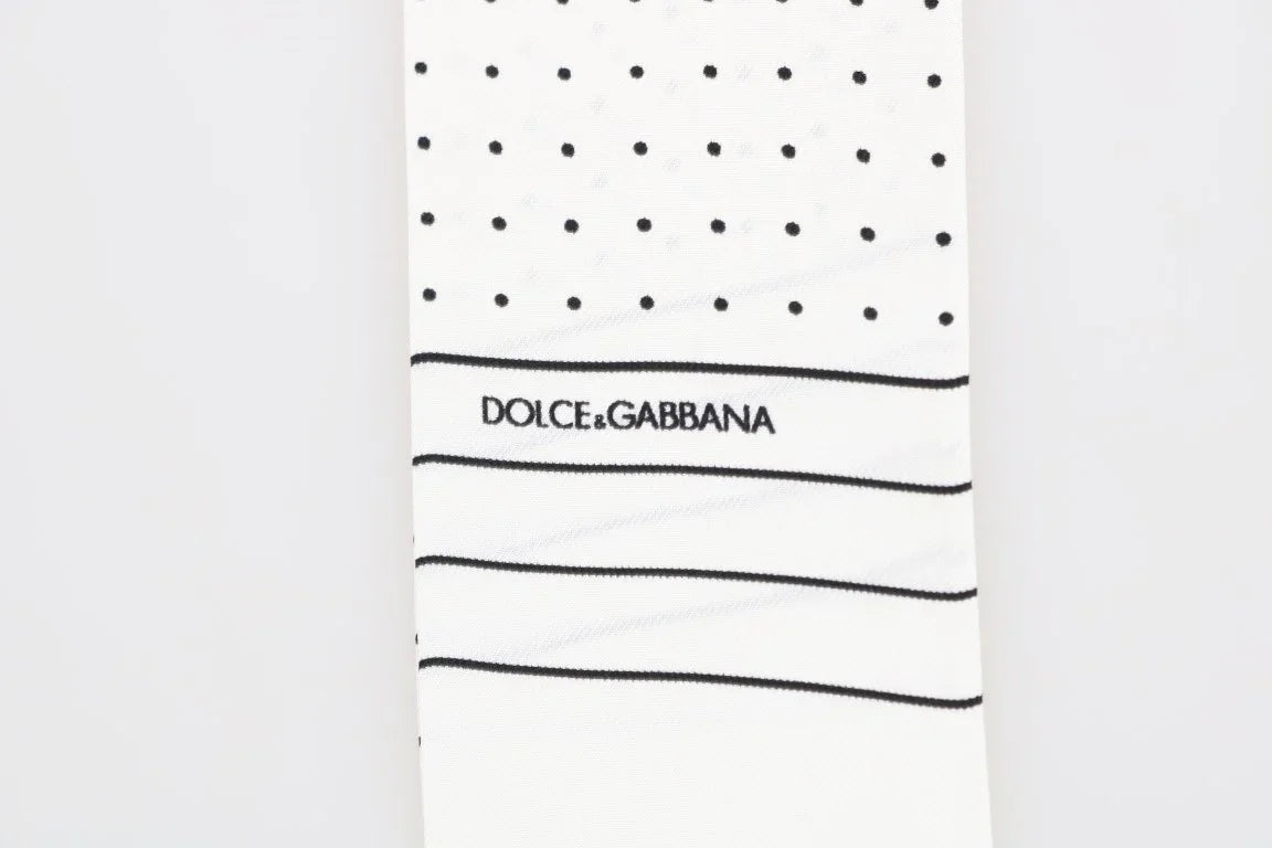 White Polka Dotted Silk Skinny Scarf by DOLCE&GABBANA