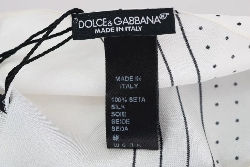 White Polka Dotted Silk Skinny Scarf by DOLCE&GABBANA